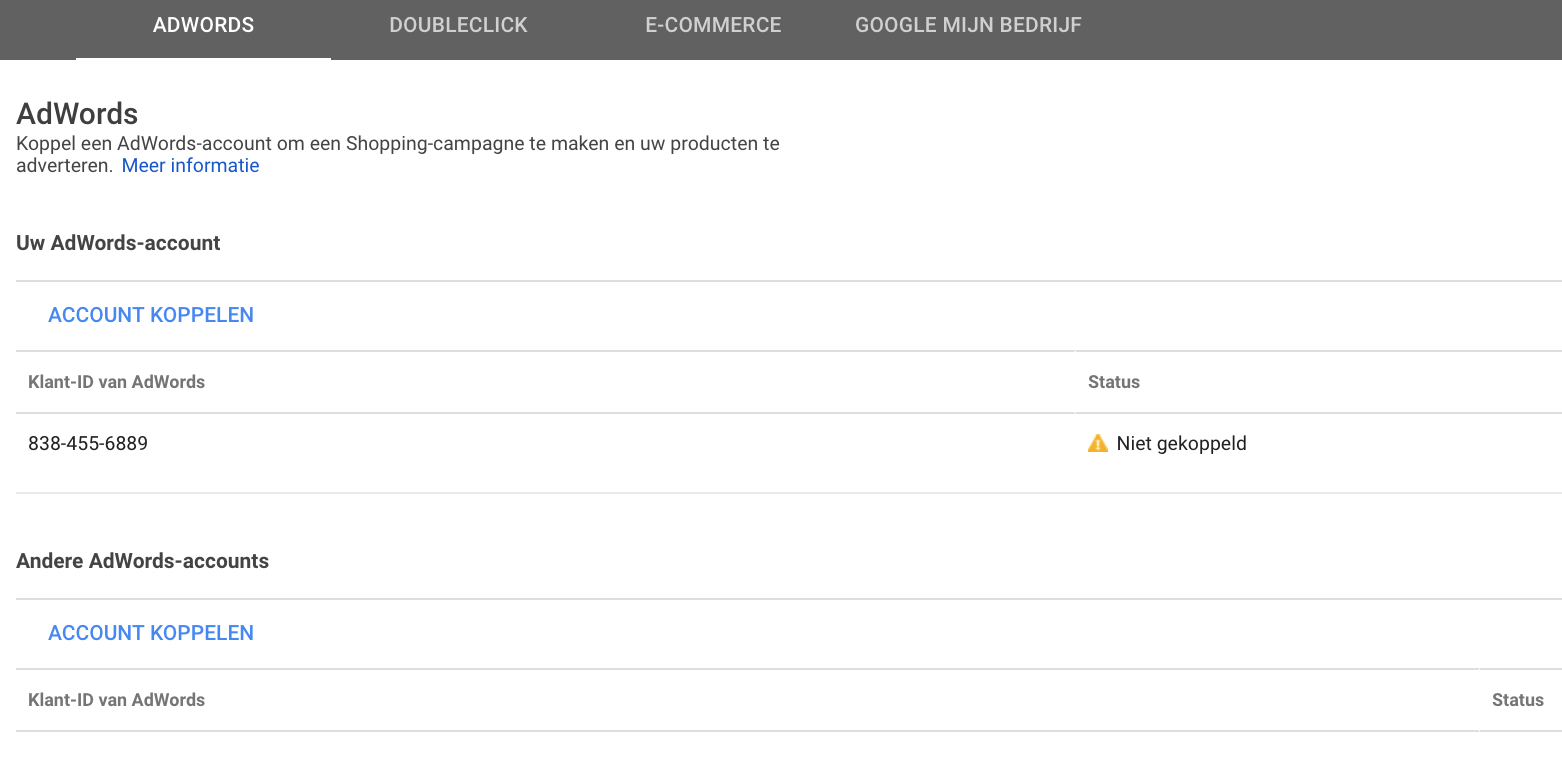Google Merchant Center koppelen aan Google Adwords